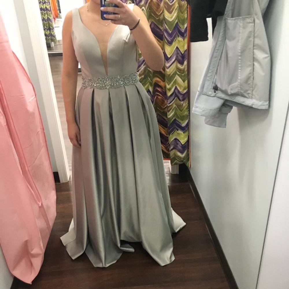 Angela & Alison silver ball gown prom dress